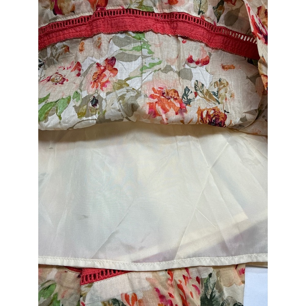 New Directions Floral Sun Dress Ivory Peach Ruffle Button Smocked Back Size 4 - Picture 10 of 14